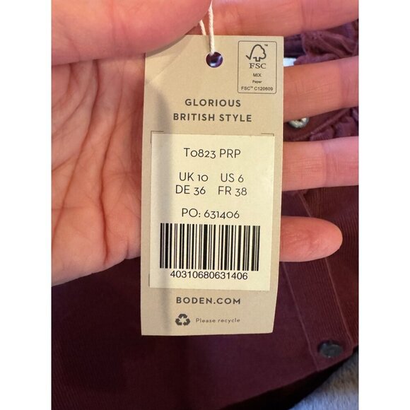 Boden Shirt Women 6 Burgundy Lace Neck Corduroy Button‎ Down NWT Preppy Career - Picture 8 of 10